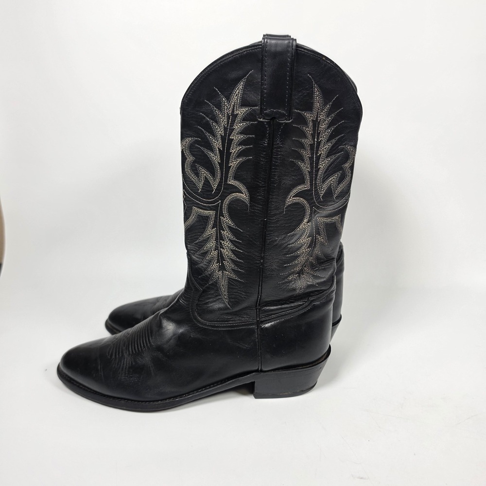 Vintage Tony Lama 2993 Western Boots Men's 12D Black Leather Embroidered Cowboy